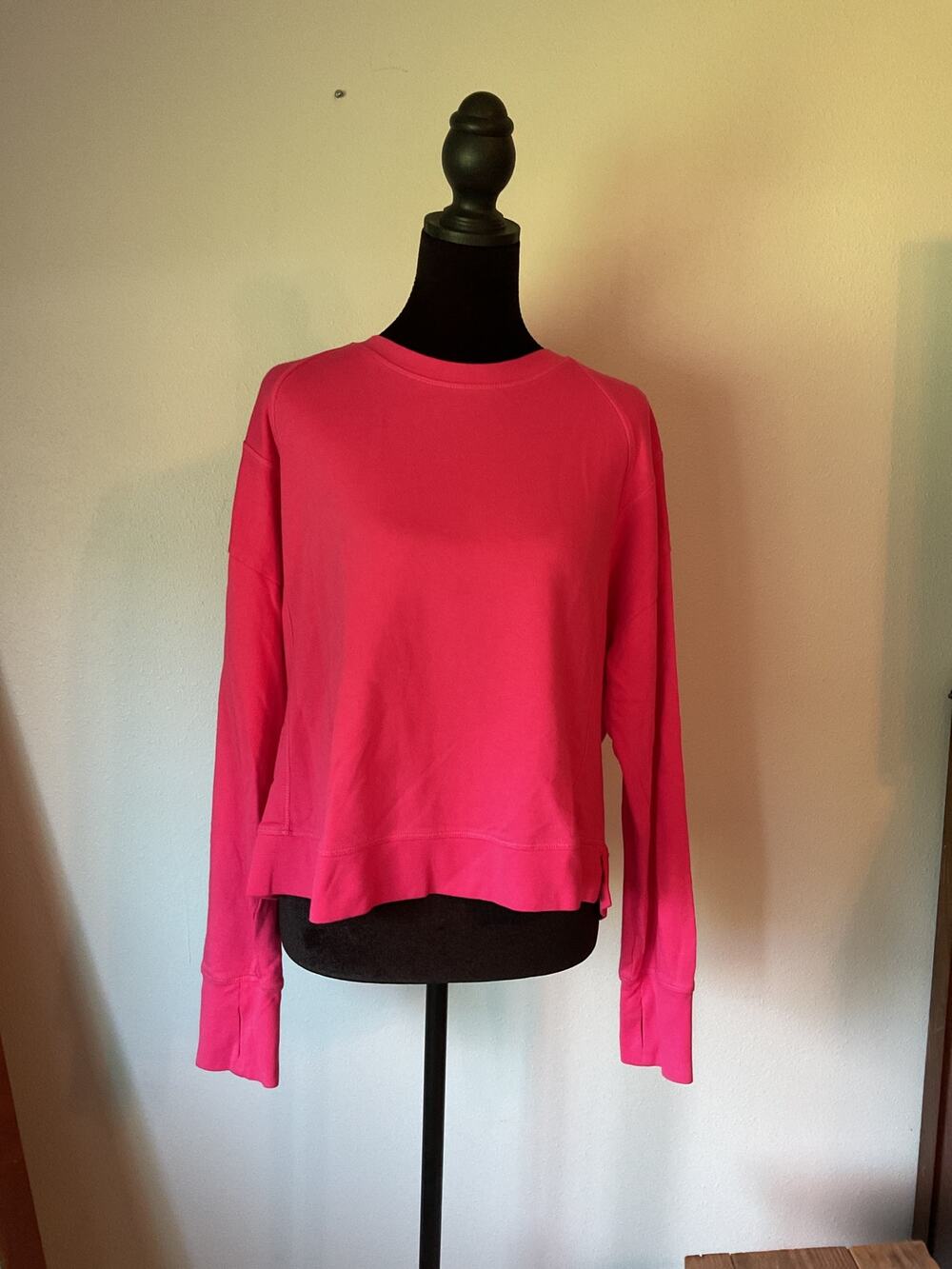 Sweaty Betty After Class Sweatshirt Womens Pink High Low Long Sleeve Thumbhole